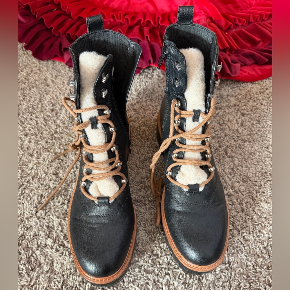 Nine West Black and Tan Lace Up Boots